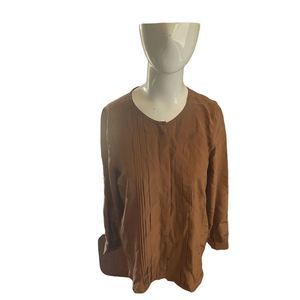 Joie Silk Top Button Down Shirt Long Sleeves Collarless Sz XS Brown